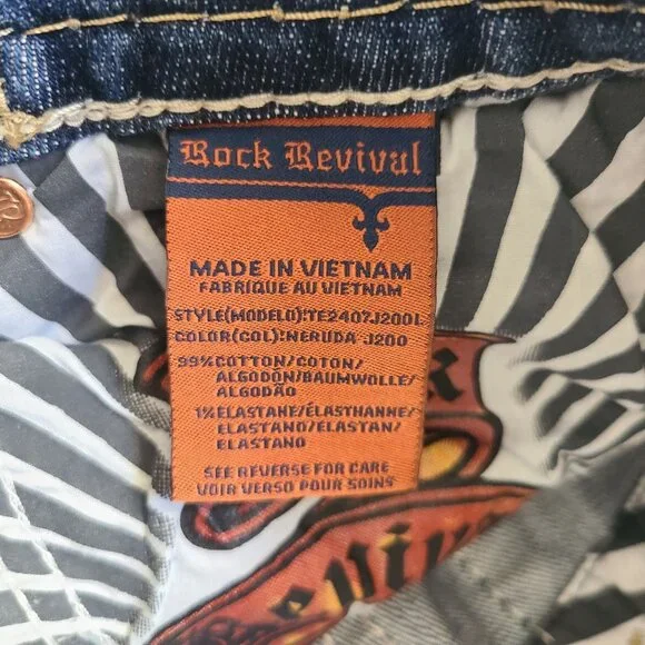 Rock Revival Neruda Straight Distressed Denim Jeans Size 32x34 Blue #1